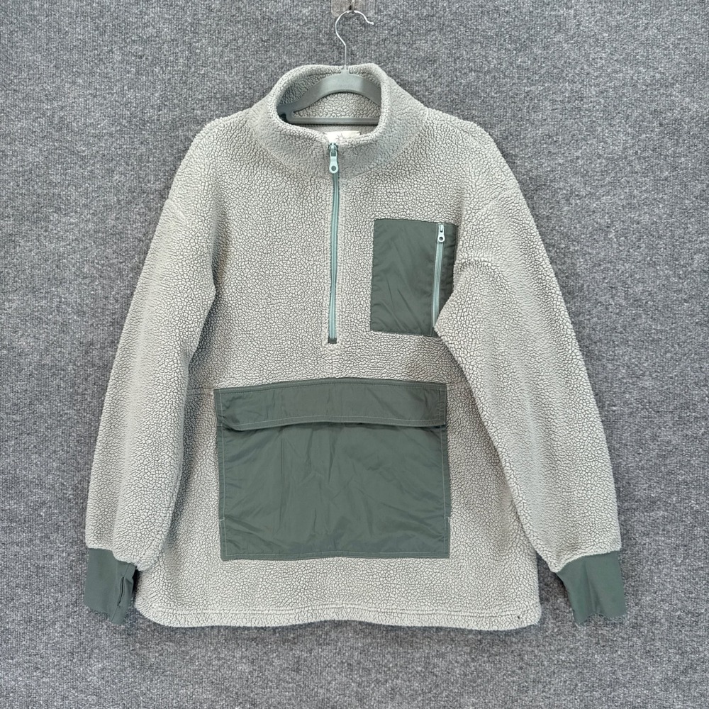 Offline by Aerie Sweatshirt Women Small Gray/Green 1/4 Zip Fleece Pullover